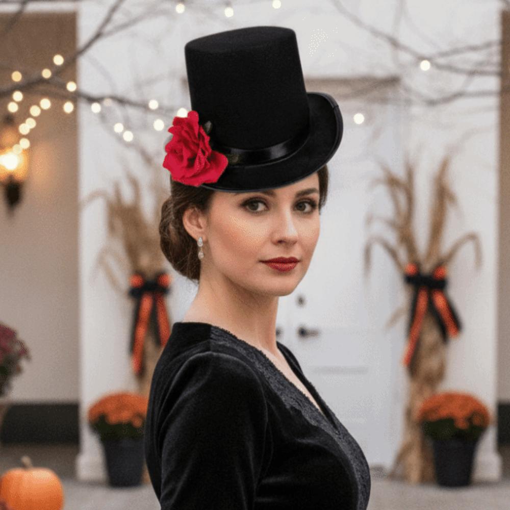 Artificial Rose Rose Gentleman Cap Vibrant Red Halloween Cosplay Headpiece Theme Photography