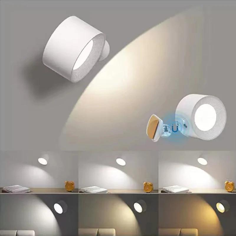 LED Vegglampe Berøringskontroll Fjernkontroll 360 Roterbar USB Oppladbar Trådløs Bærbar Nattlys For Soverom Leselampe