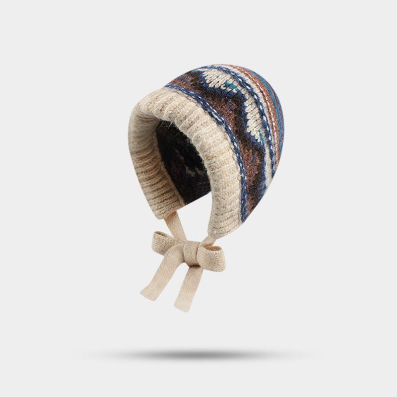 Fair Island wind wool blended knitted wool hat women's autumn winter thermal ear hat versatile hat tide