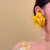 1 pair Bohemian Style Yellow Rose Earrings Chinese Rose Earrings  Festival Ear Accessories