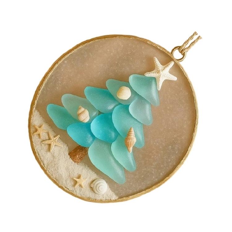 Acrylic Christmas Tree Ornament Decorative Sea Glass Coastal Holiday Accent Pendant Unique Religious Gift