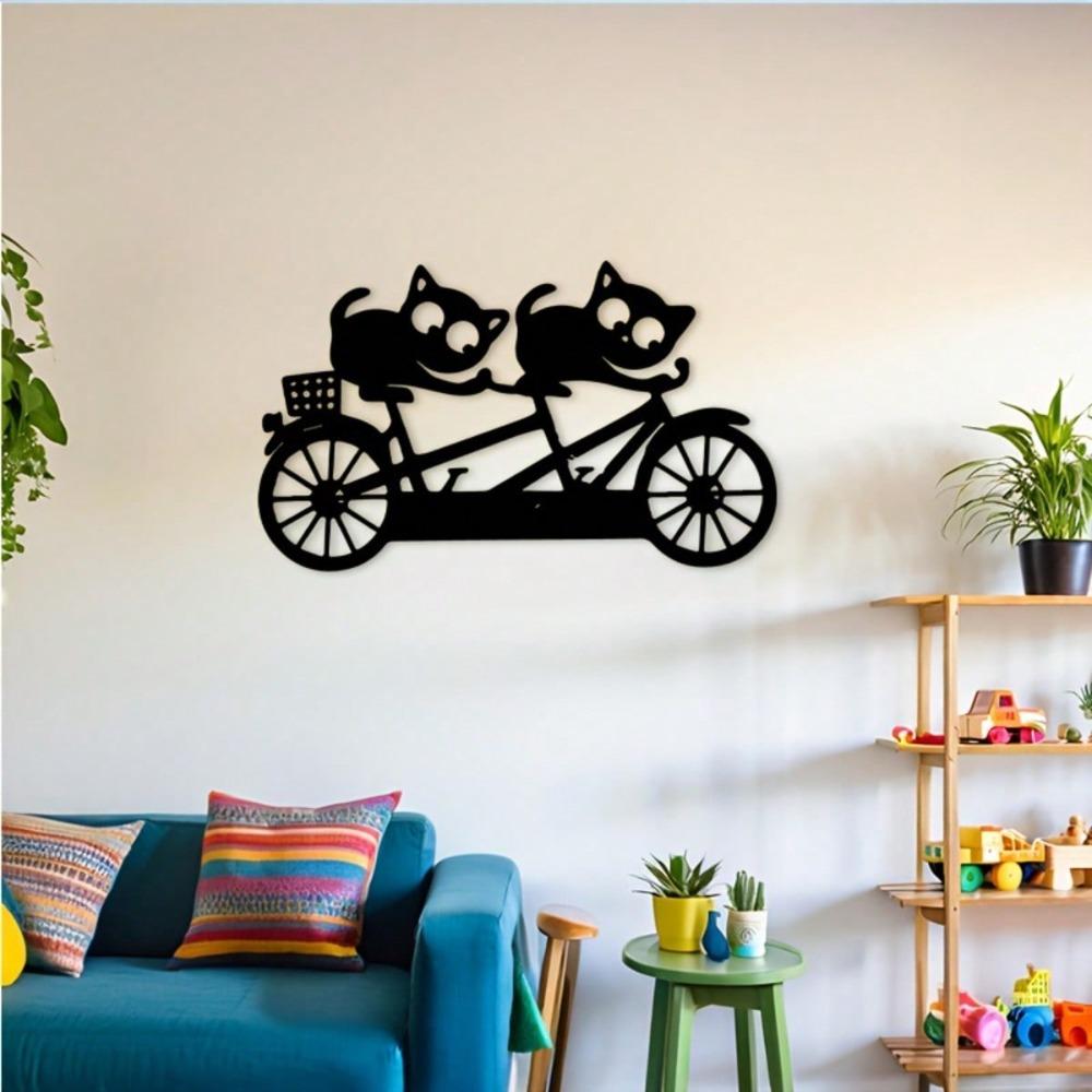 Vintage Cycling Cats Iron Wall Art Black Silhouette Indoor Outdoor Decor