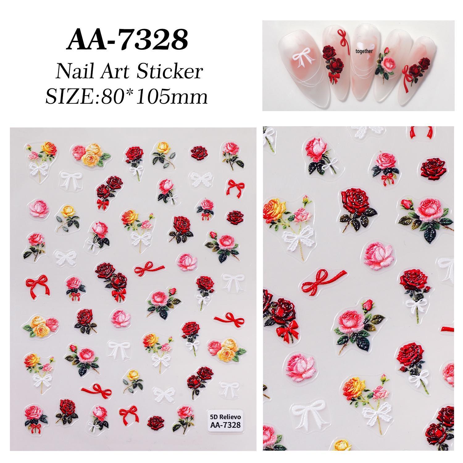 

5D Embossed Rose Nail Art Stickers - Glamorous DIY Floral Design