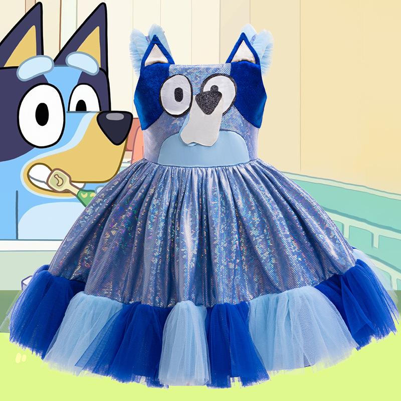 Nové dětské animované Bruy kreslený potisk princeznovské šaty Cosplay Dětské nadýchané šaty