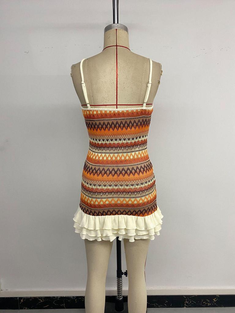 TEMU Ethnic Geometric Embroidery Spaghetti Strap Dress - Women's Casual Beach Holiday Summer Style