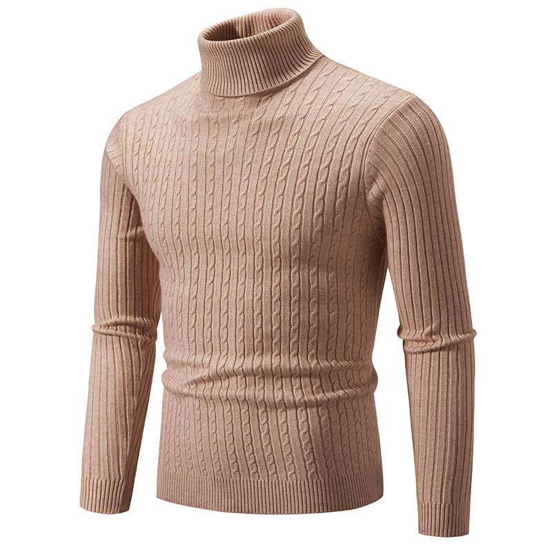 Autumn and Winter Men's Solid Color Turtleneck Sweater European Size Fashion Twist Pullover Bottoming Sweater