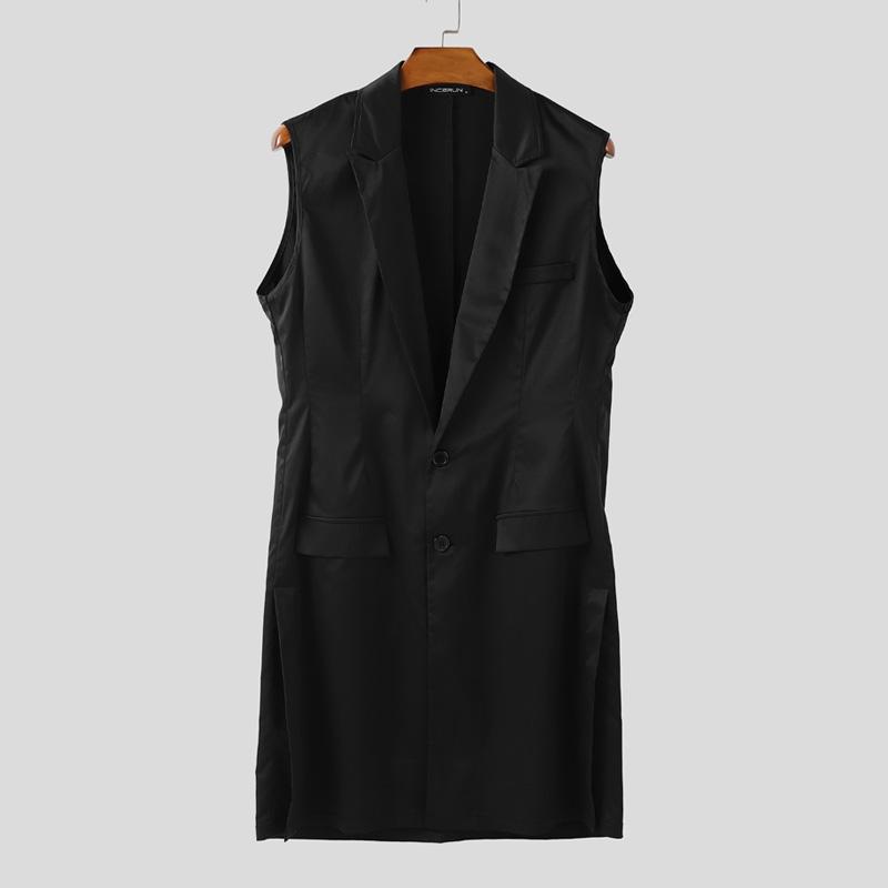 

INCERUN Men Sleeveless Waistcoats Casual V Neck Solid Color Long Tanks Vest 4XL чёрный