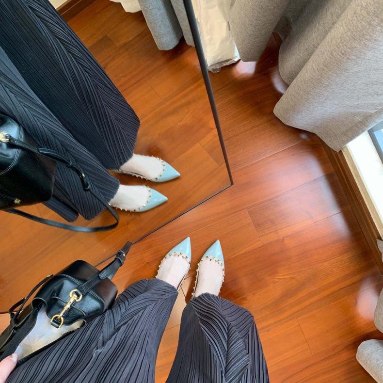 

Sheepskin version~ Rivet leather, shallow mouth, pointed single shoes, women s Mary Jane flats, soft soles, non-grinding feet, ladyshoes 40