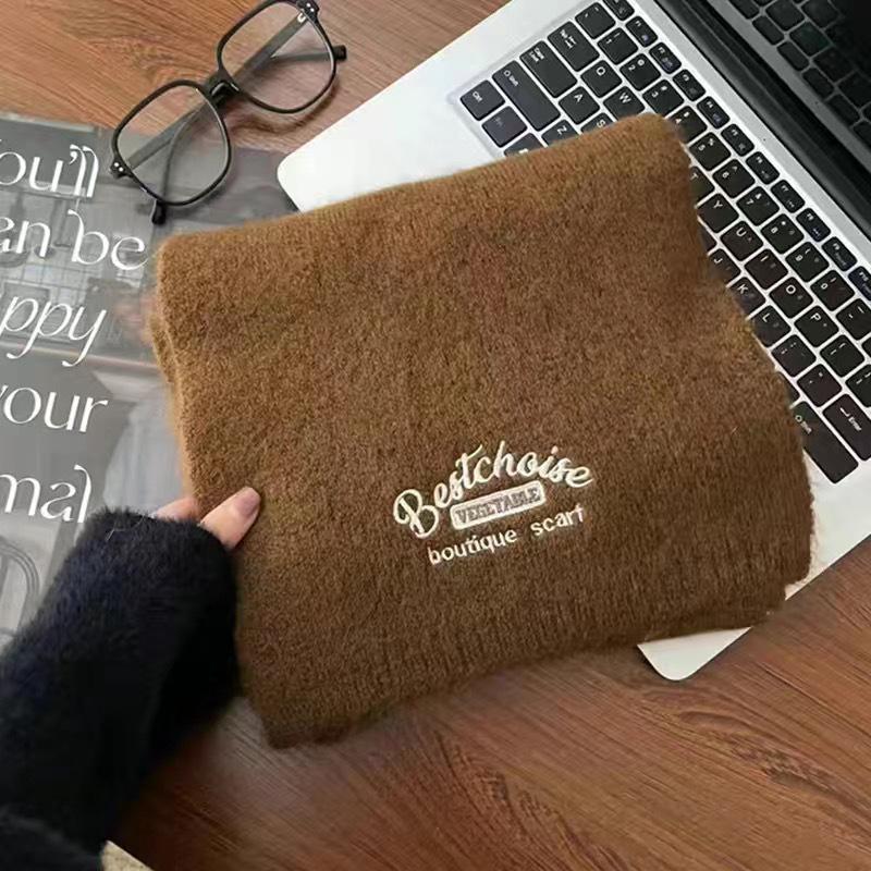 

Зимний снуд из шерстяного трикотажа в корейском стиле с вышитыми буквами - Теплый универсальный шарф для студентов и женщин