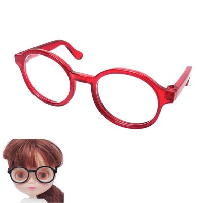 DOYOUCOTO Glasses Plush Doll, Chibi Plush, Oshikatsu, Round Glasses, Mini Doll Parts, Small Plush Toy, Pet Figure, Handmade Material (Clear Red, 9cm)