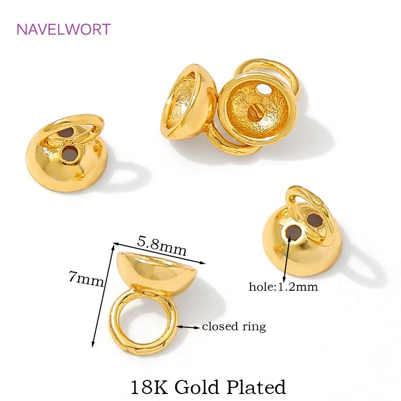 10/20Pcs Crimp Beads 18K Gold Plated Brass Bead End Cap with Loop,End Caps For Jewelry,DIY Bracelet Jewelry Making Accessories