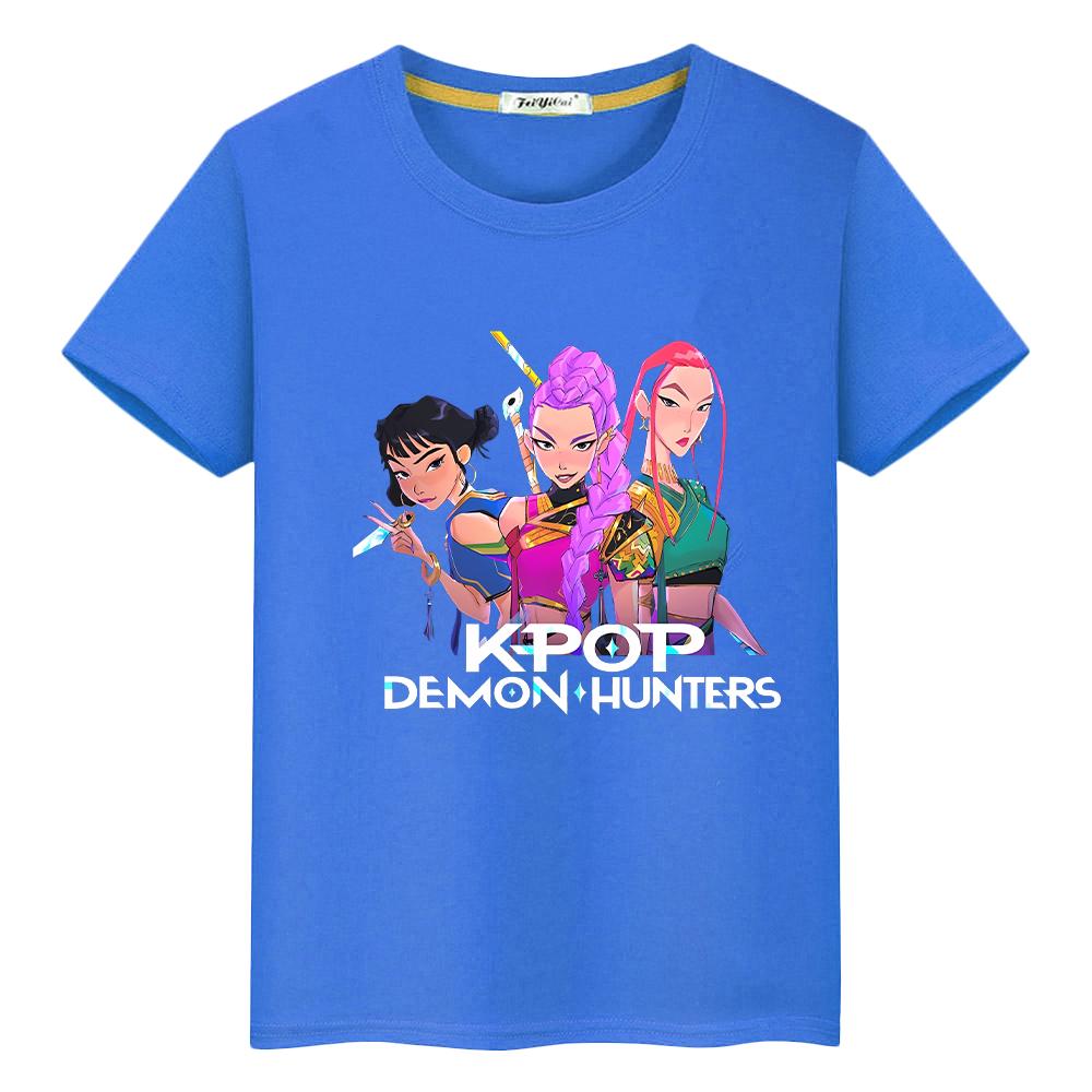kpop demon hunters Print 100%Cotton Cute Tees y2k Christmas t shirt for kids boy 10year anime Short  Kawaii Tops girls clothes