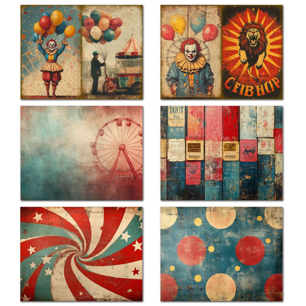 50pieces Vintage Circus Clown DIY Decor Paper Set With Sticker,for Arts Crafts,Scrapbooking Supplies,DIY Crafts,Background Pad