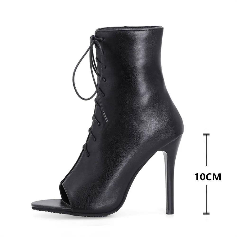 Fashion Women Fashion Summer Boots Open Toe high heels Sandals Gladiator Lace-Up Casual 10CM Stiletto heel Party Ankle boots 32-43 Black