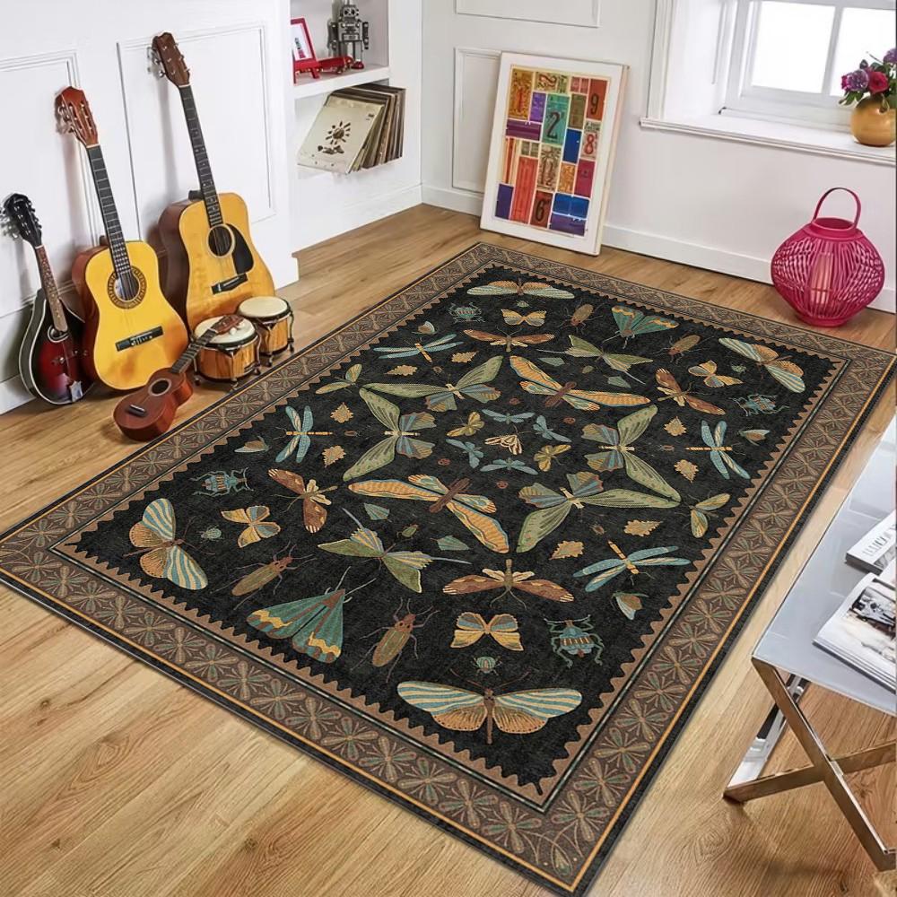 Vintage Insect Pattern Area Rug Non-Slip Soft Durable Floor Mat Decor Carpet for Living Room Bedroom Study Room Home Decor
