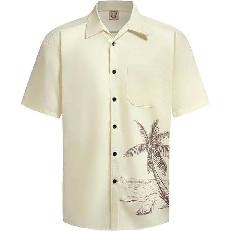 Men's Hawaiian Shirt Short Sleeved Coconut Print Button Summer Beach Casual Shirt