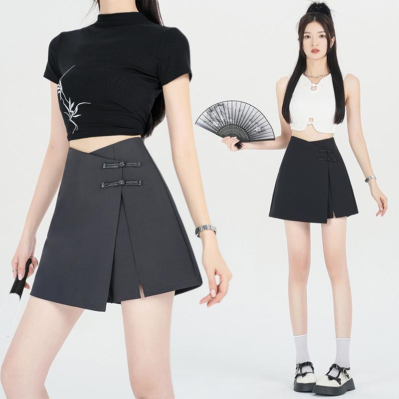 

2024 Summer Women s High-Waist A-line Slit Midi Skirt: New Irregular Design, Slimming and Fashionable L