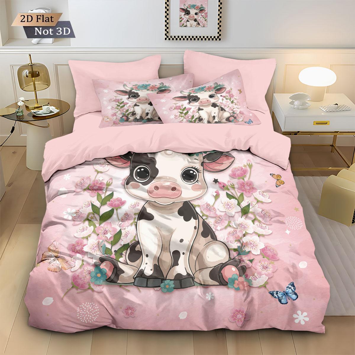 

Comforter 3Pcs Valentine S Day Romantic Pink Cow Print Coreless Down Comfortable Bedroom Bedding Decoration Machine Wash Comforter (quilt)-EU Single(135*200cm)3pcs