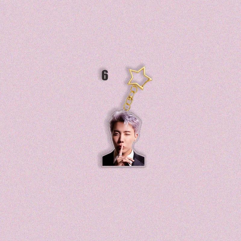BTS Formal Suit Photo Acrylic Keychain, Bangtan Boys Real Photo Cutout Keyring with Gold Star Charm, Kpop ARMY Fans Bag Pendant