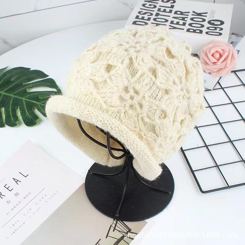 New Double Hat Ladies Knitted Hook Hollow Pattern Breathable Knitted Hat Wool Stacking Hat