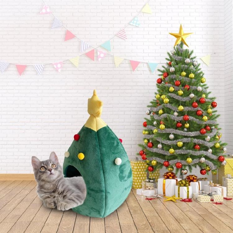 Weihnachtsbaum Haustierbett Weiches Plüsch Katzenhöhlenhaus Rutschfest und Warm Für Kleine Hunde Katzen Indoor Festivalthema Haustierunterstand