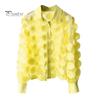 Women Summer Chiffon Shirt Lapel Lantern Long Sleeve Shirt Tops 3D Floral Print Semi-Sheer Mesh Splicing Single Breasted Blouse