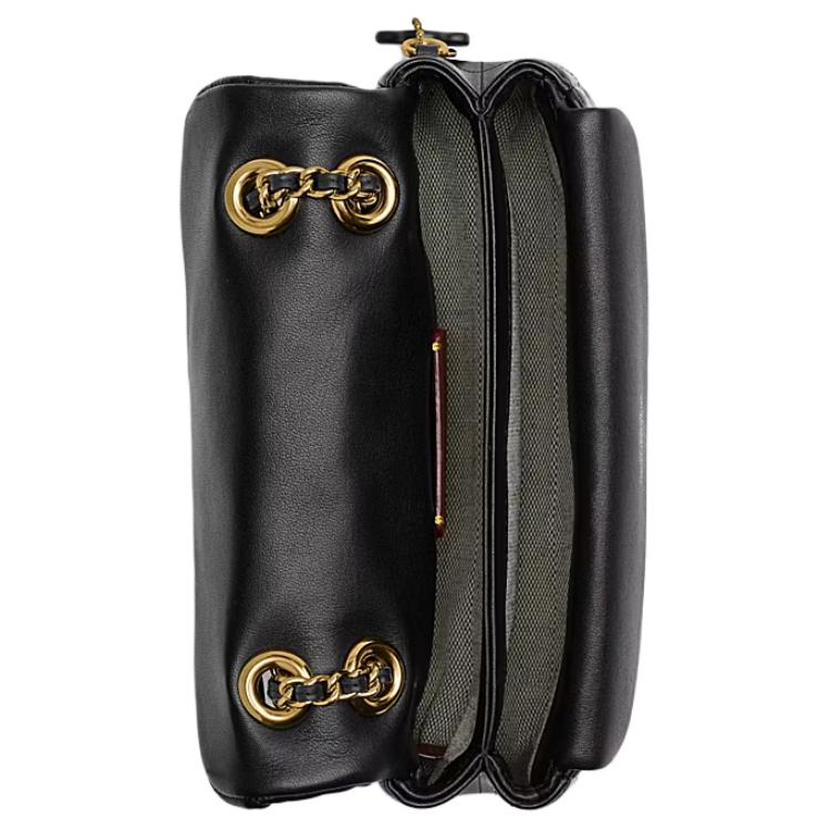 Coach Tabby 20 Striped Quilted Magnetic Closure Logo Flap Leather Pillow Bag Crossbody Shoulder Bag Small Women Bags Black CP149-B4BK