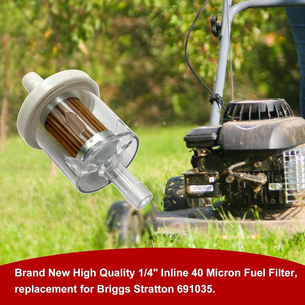 2-Pack 1/4" Inline Fuel Filter, 40 Micron Replacement for Briggs & Stratton 691035 Kawasaki 49019-0014, Compatible with Lawn Mower, Tractor, Small