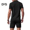 2 sztuki/zestaw męski strój klapy krótki rękaw swetry bluzki elastyczny ściągacz w pasie kieszenie spodenki zestaw jednolity kolor odzież sportowa
