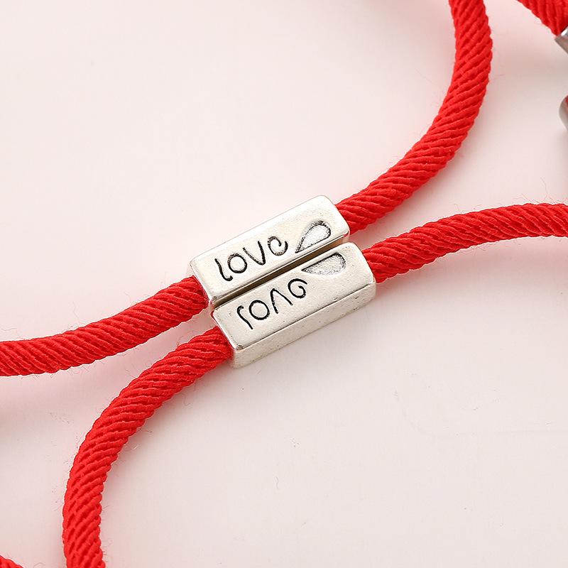 2pcs/Set Magnet Bracelet Couple Handmade Adjustable Rope Matching Braslet Infinite Love Pair Braclet Lucky Red Brazalete Gift