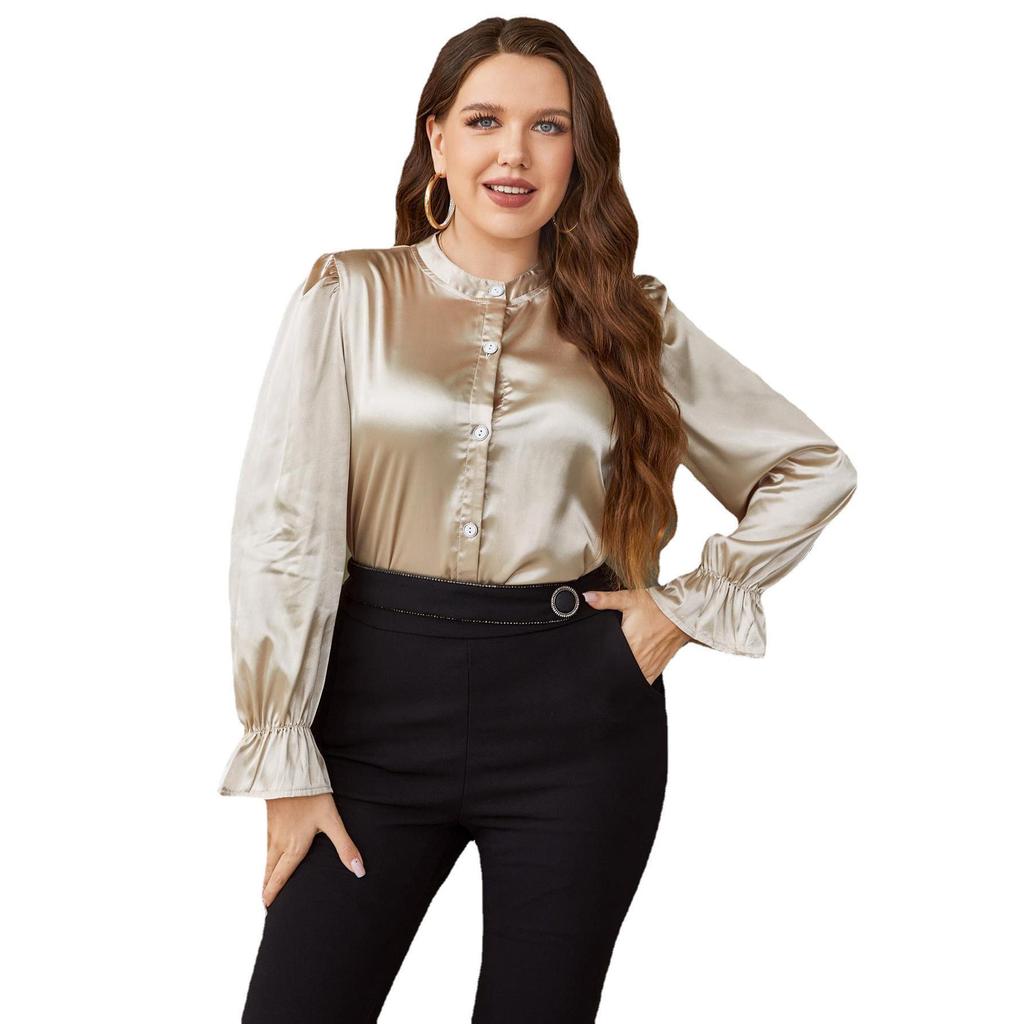 Plus Size Women’s Satin Long Sleeve Top - European & American Style