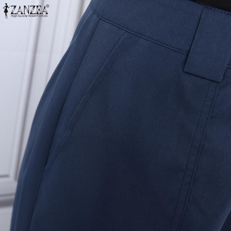 ZANZEA Women Casual High Waist Solid Color Loose Cropped Pants