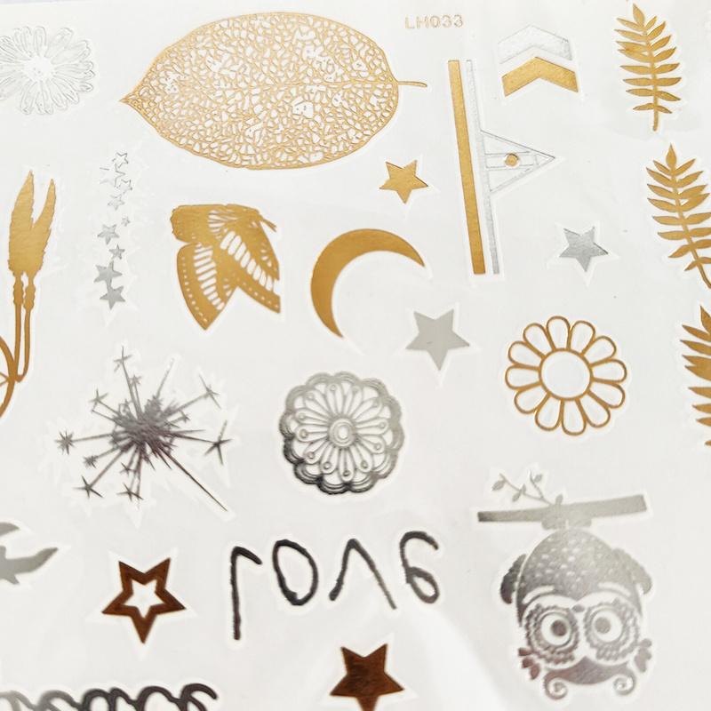 1 Blatt Metallic Fashion Temporäre Tattoo Einweg Wasserdicht Body Art Goldfolie Make-Up Aufkleber
