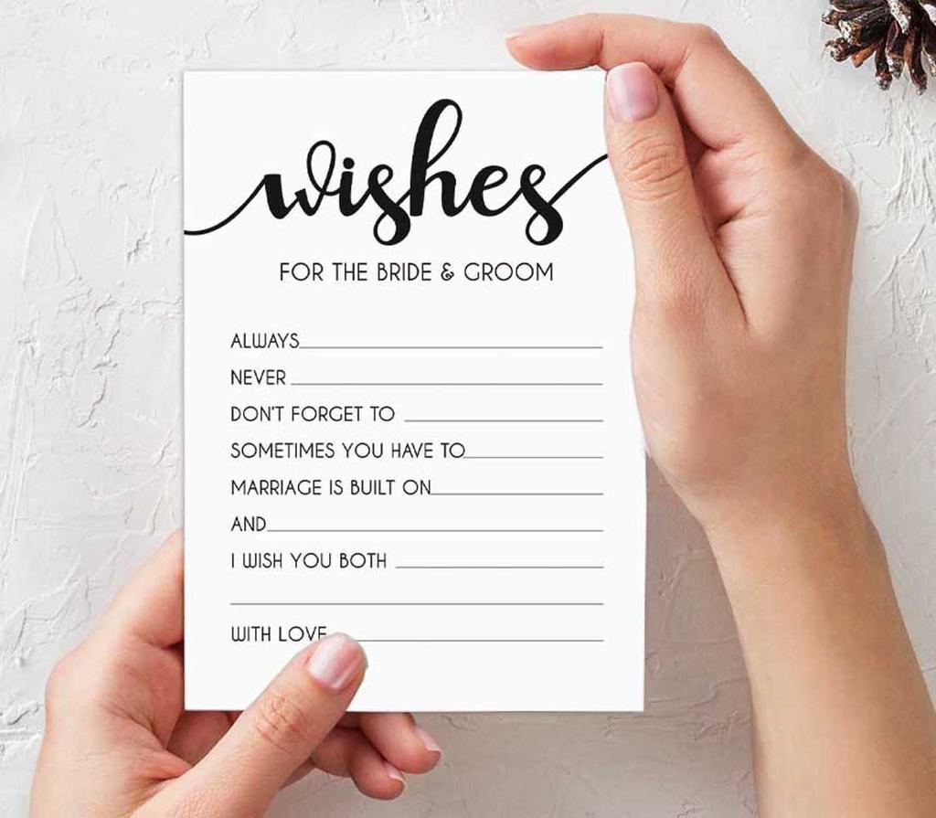 Inkdotpot Set of 50 Wishes for The Bride & Groom, Mr and Mrs Advice Cards Classic Wedding Décor, Guestbook Alternative 5x7 Inches