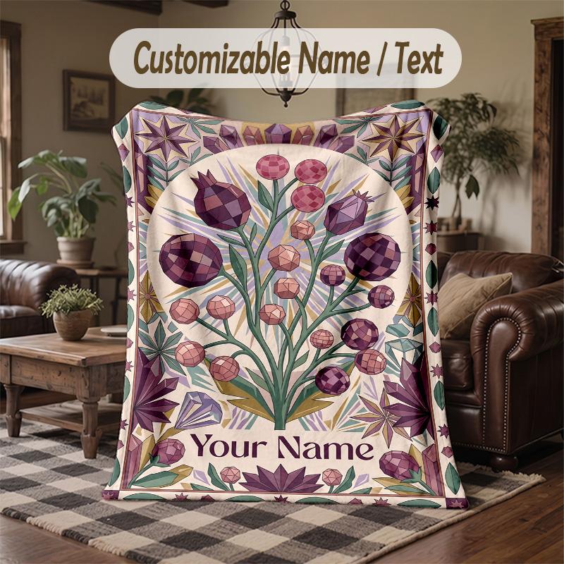 Floral Art 9 Theme Throw Blanket Custom Name Text Personalized Blanket Soft Cozy Blanket for Home Sofa Bed
