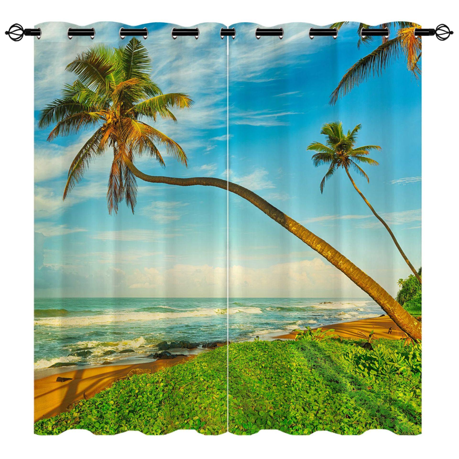 

High Density Blackout Curtains Sea Sun Beach Curtains Series 7 Digital Printing Blackout Curtains 140*100