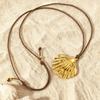 Summer Seaside Vacation Women'S Essential Accessories, Ocean Wind Shell Wax Rope Necklace, Stainless Steel Jewelry 2652