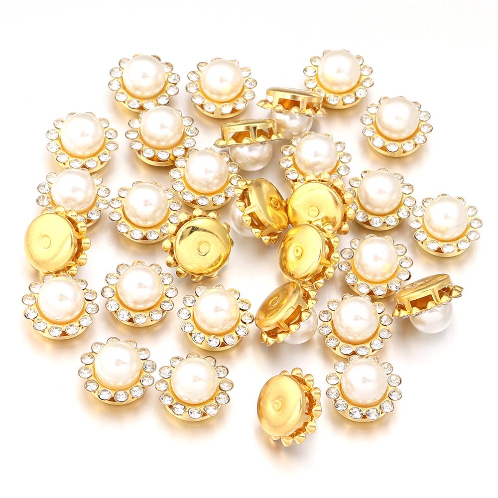 10-100pcs/lot Sunflower Rhinestone Pearl Sewing Beads Round Flatback Rhinestones For Clothes Sewing Wedding Headwear Decoration