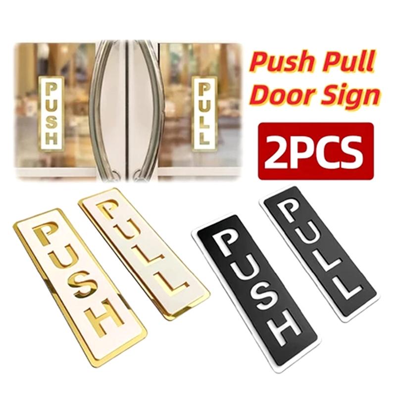 2Pcs Acrylic Push Pull Door Signs Shops Self-Adhesive Pull Door