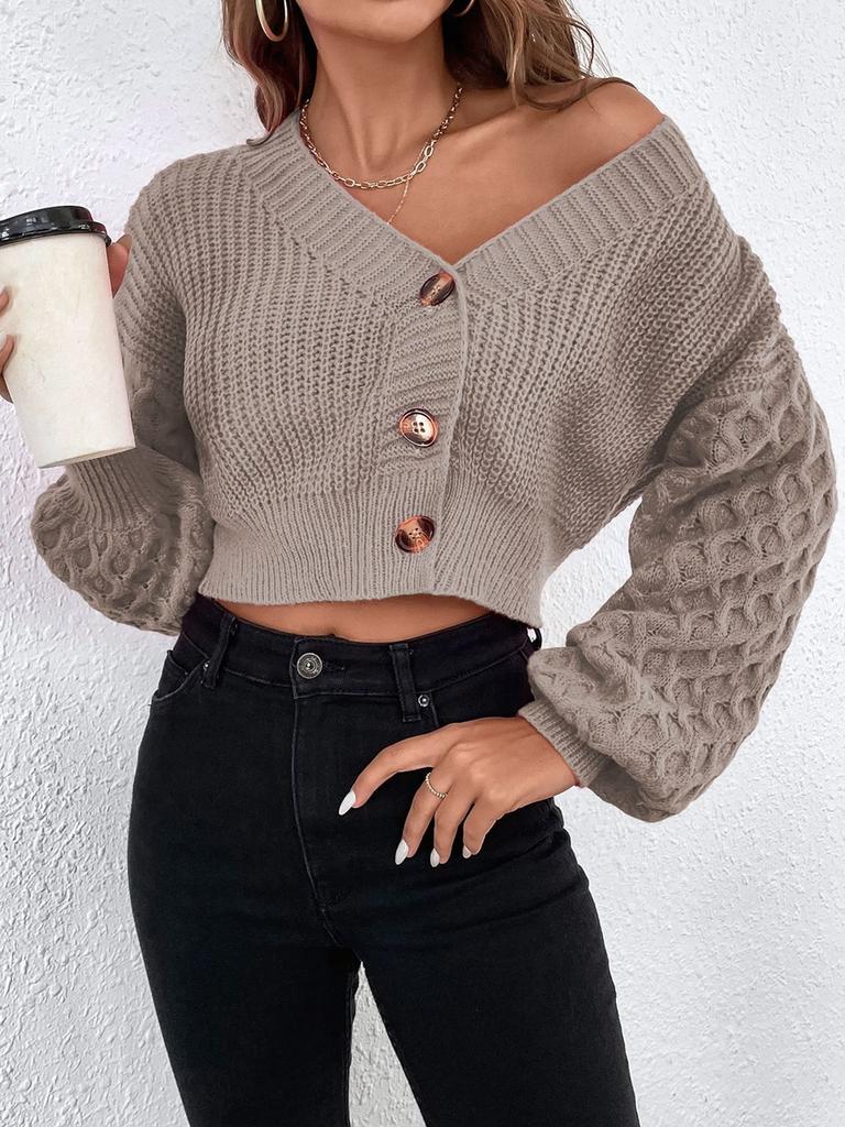 Women's Wool Cardigan Sweater Spring/Autumn Outerwear V-Neck Solid Color Design Oversized Knit Open-Front Cardigan