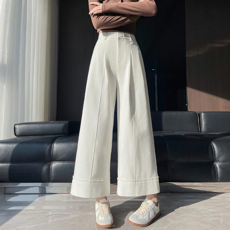 New Spring and Summer Wash Cotton Slimming Nine-point Wide-leg Pants Versatile and Refreshing Loose Small Casual Pants for Women