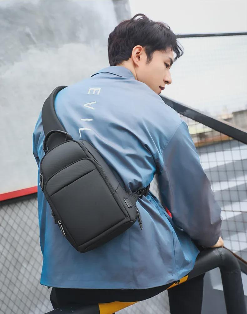 Men's Splash-Proof Cross-Border Chest Bag with USB Charging Port - Large Capacity, Single-Shoulder Messenger Backpack