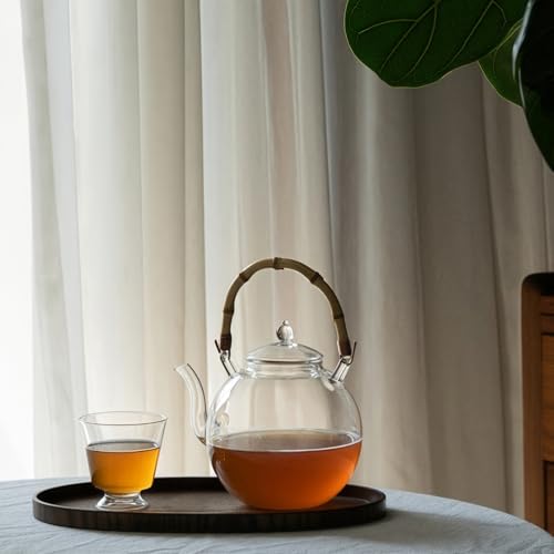 OULOVECO Handmade Heat-Resistant Glass Teapot, Direct Heat, Large Capacity, Bamboo Handle Teapot, Suitable for Fruit Tea, Camellia Tea, and Craft Teas