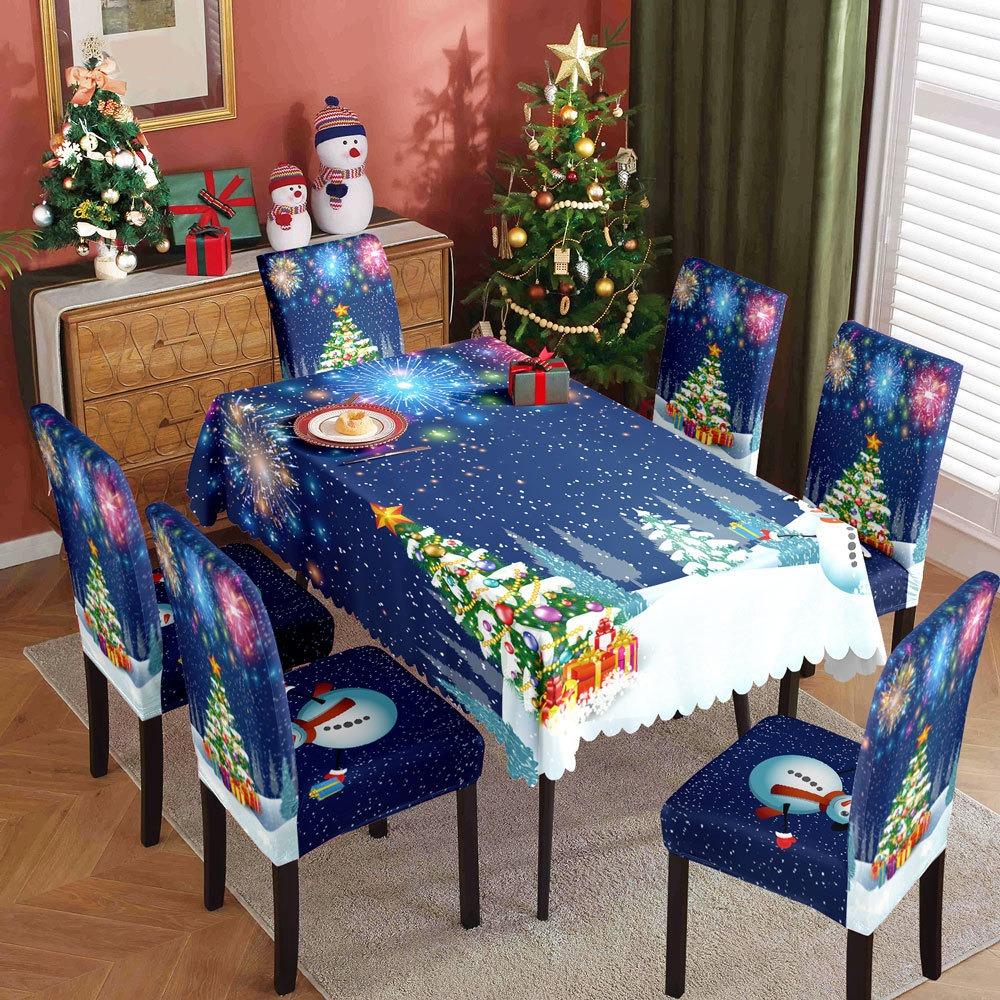 Festive Christmas Tablecloth and Chair Covers Set Waterproof Oil Resistant Holiday Dining Decor for Home