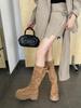 2025 nouveau style britannique semelles épaisses rehaussées grande circonférence de tige deux portés tube moyen et long mais bottes hauteur genou