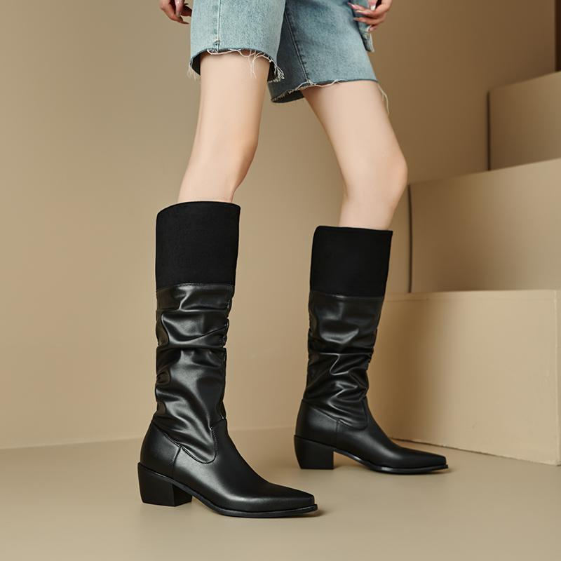 Women's low-heeled boots autumn and winter new European and American thick-heeled large-size Roman medium boots