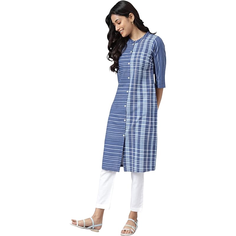 

Aurelia Women Deep Blue Dobby Geometric Yarn Dyed Straight Kurta_22AUA13368-703590_S S синий