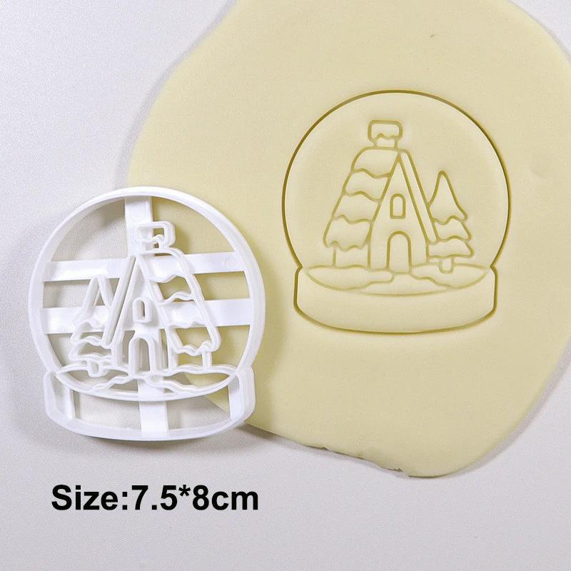 Holiday Christmas Cookie Embosser Cutter Mold Santa Claus Crystal Ball Snowman Fondant Stamp Cake Decor Tools Baking Supplies