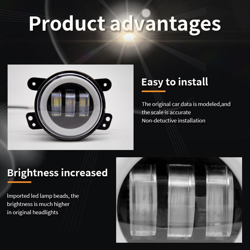 Car Led 4 Inch Front Bumper Fog Light For Off-Road With/Without White Yellow Halo Ring Drl Angel Eyes Lamp 30W Fog Lights