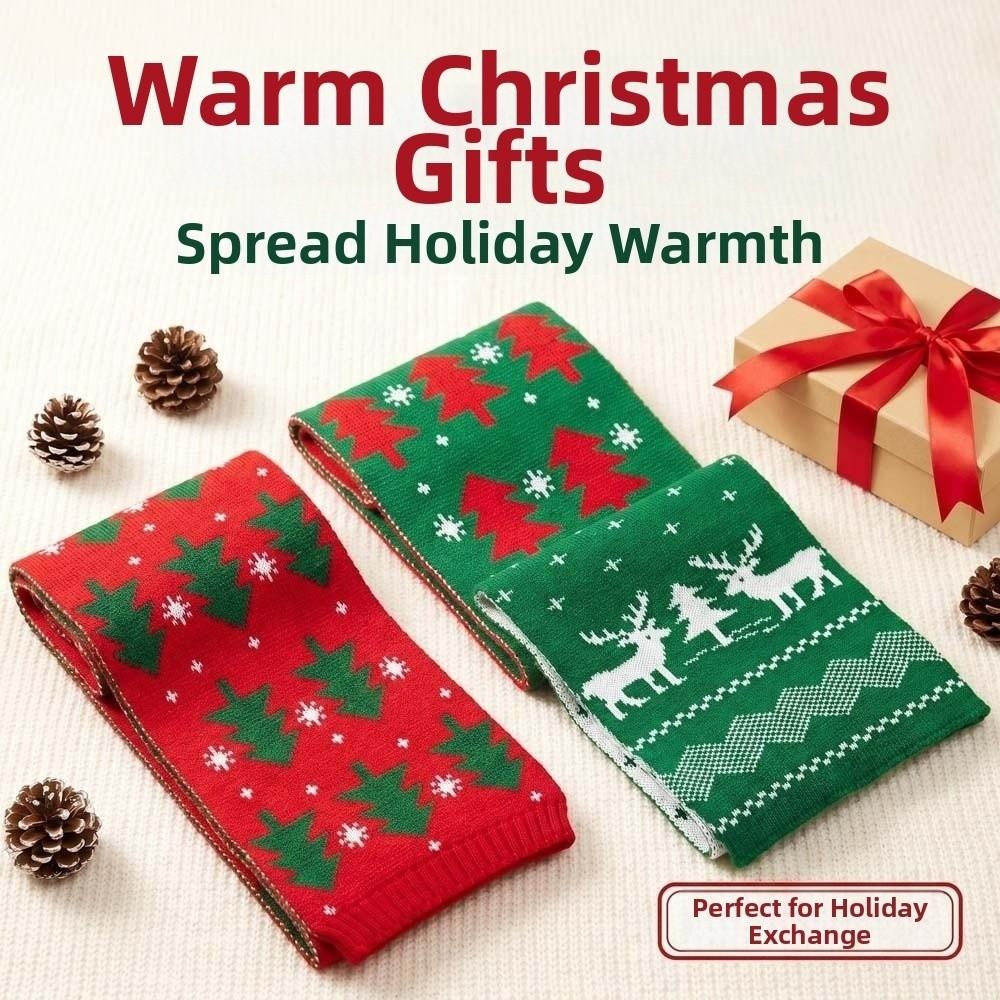 Thermal Yarn Christmas Hat Scarf Striped Pattern Knitted Holiday Scarf Xmas Beanie Merry Couples
